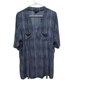 Elie McCarthy 3X Navy Dot Print Half Zip Blouse Plus Size